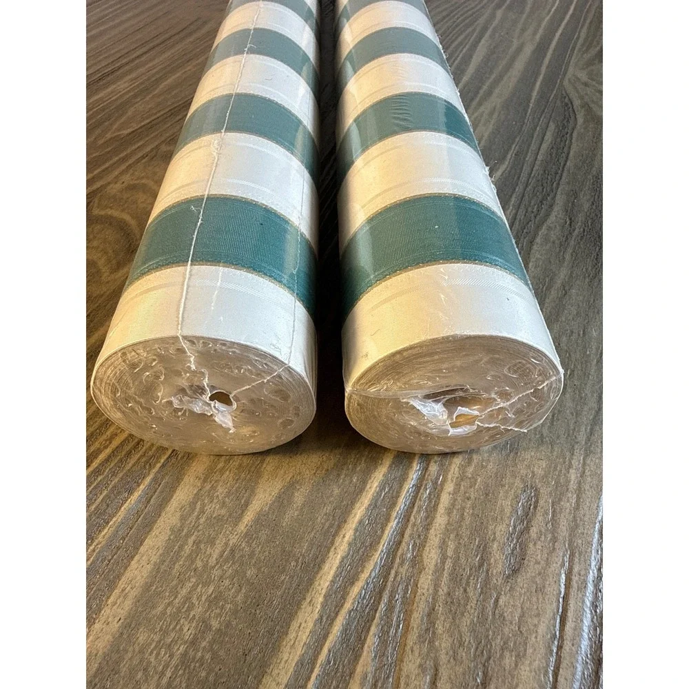 VTG Sunworthy Wallpaper Home 2 Rolls Teal New Striped Vinyl WS5104 Gold‎ Trim